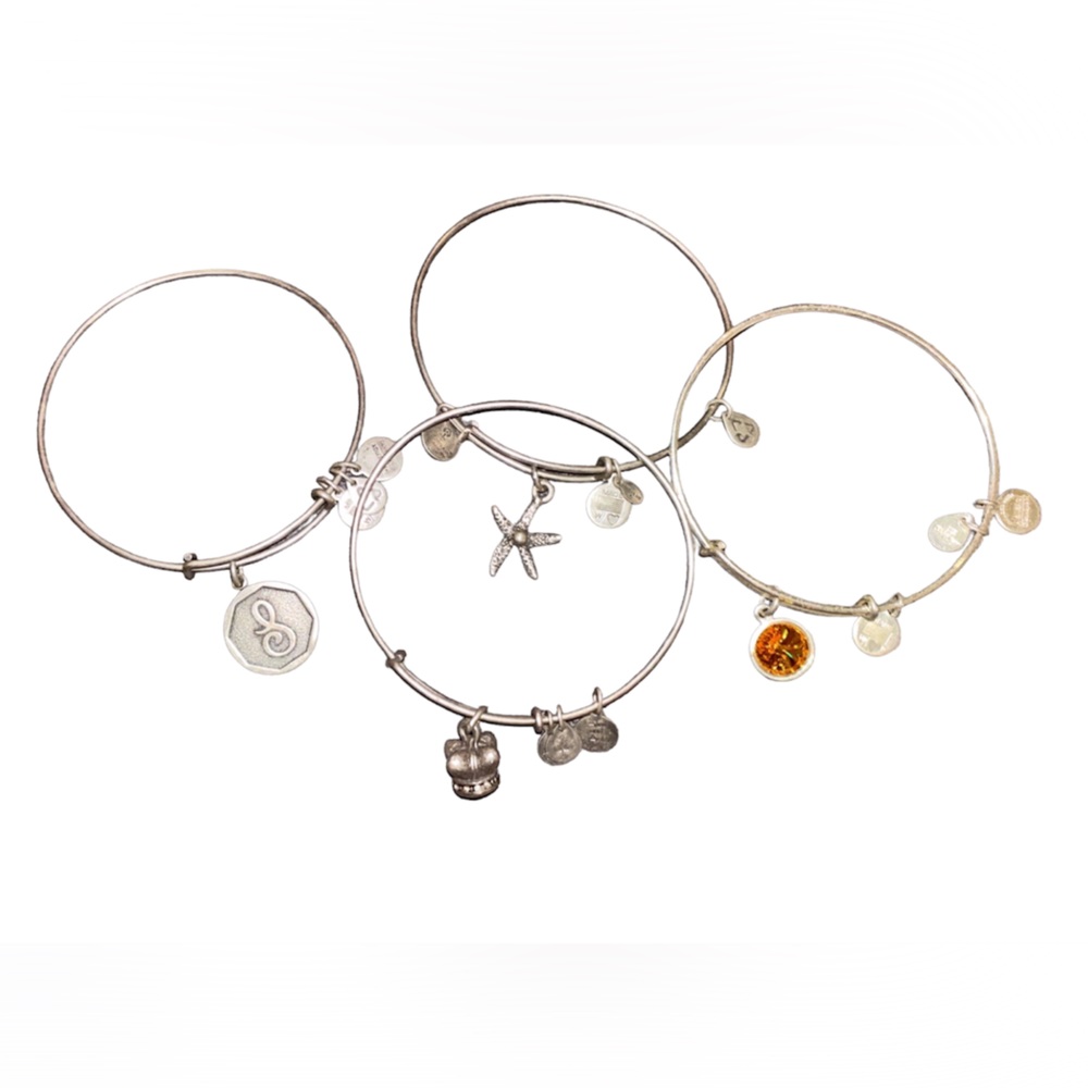 Alex and Ani bracelets set of 4 ( Topaz stone, “S” , Crown, Starfish)